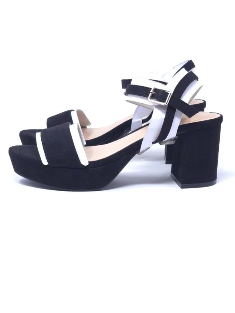 Bandolino Pennie 2 Genuine Suede Block Heel Ankle Strap Sandals Black 6M